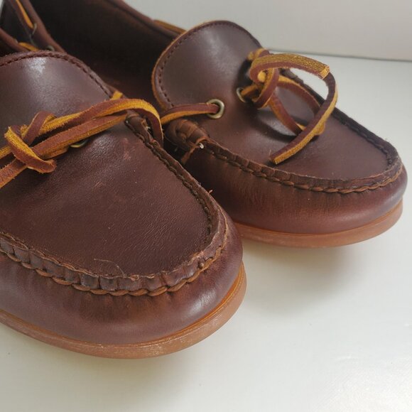 Women's Leather Docksides Deck Shoes Brown Mocassin Style Loafers Transitional - Picture 3 of 11